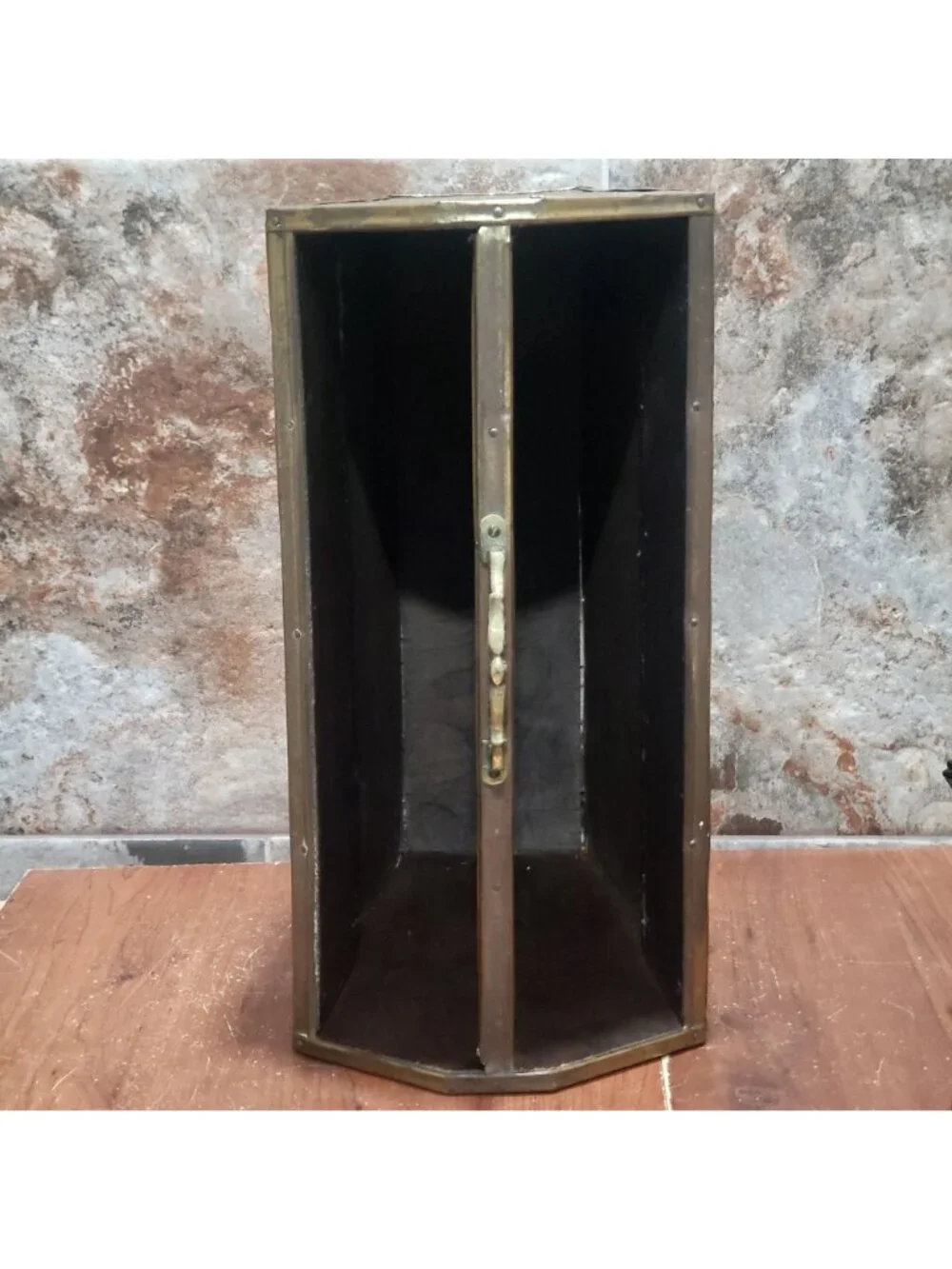 Antique Embossed Brass Fireplace Coal Box Magazine Bin Sailing Ships Vintage